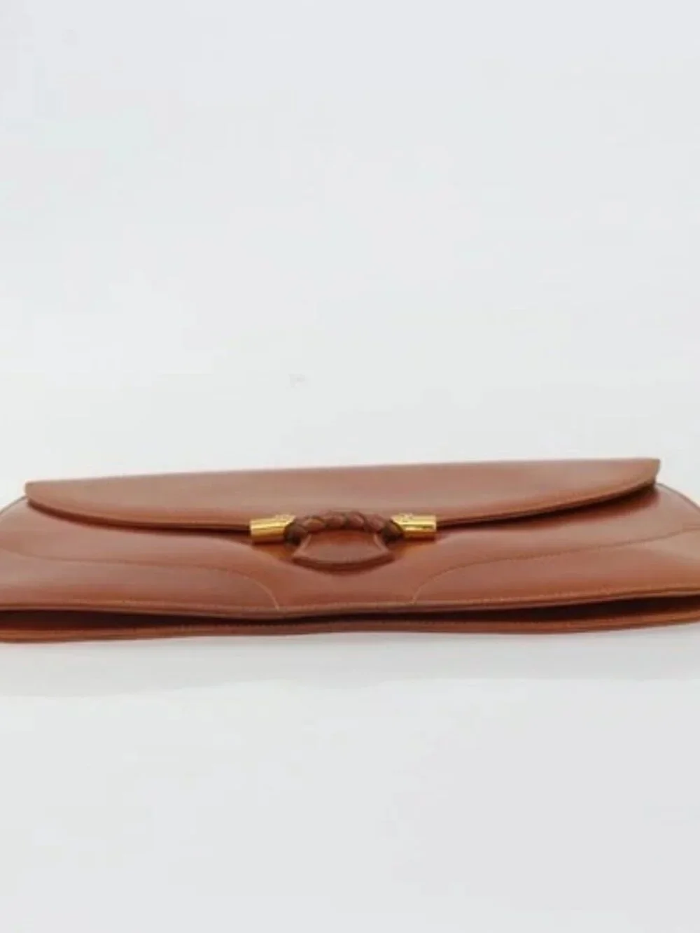 GUCCI Clutch Bag Leather Brown Gold Auth ep15027A